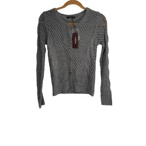 Kerisma Knit Crochet Cardigan Sweater Gray Long‎ Sleeve Womens Lightweight